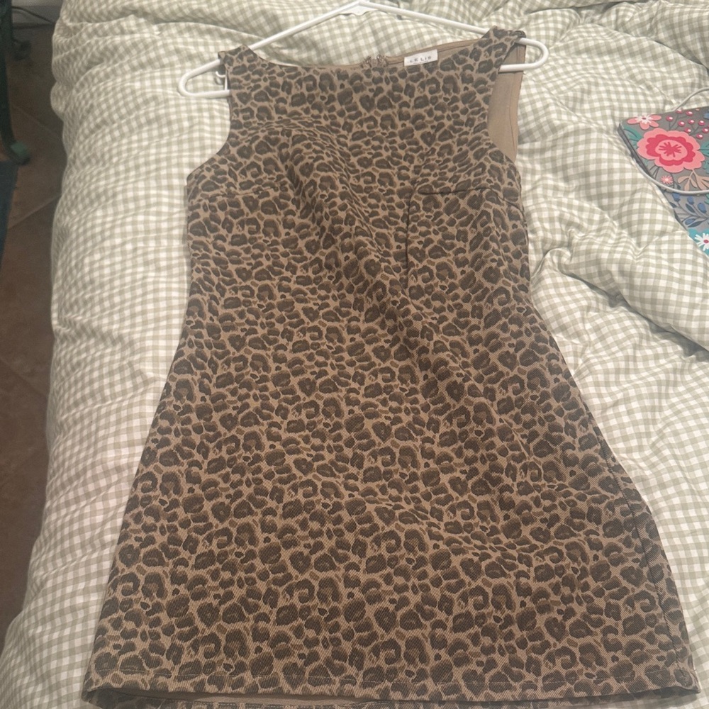 Lelis Leopard Print Denim Sleeveless Dress
